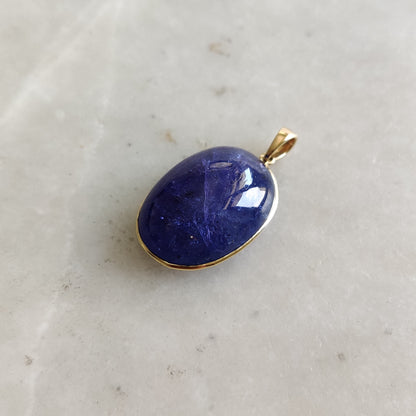 Natural Tanzanite Pendant, 14K Solid Yellow Gold Tanzanite Pendant, December Birthstone Pendant, Oval Shape Bezel Pendant, Tanzanite Jewelry