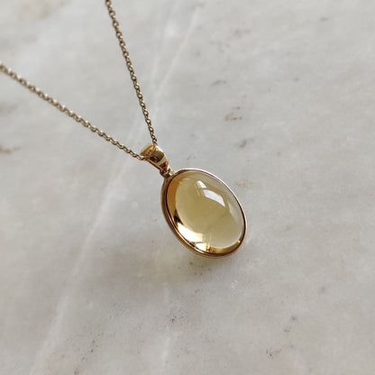 Natural Citrine Pendant, 14K Solid Yellow Gold Citrine Pendant, Oval Bezel Pendant, November Birthstone, Bezel Pendant, Christmas Gift