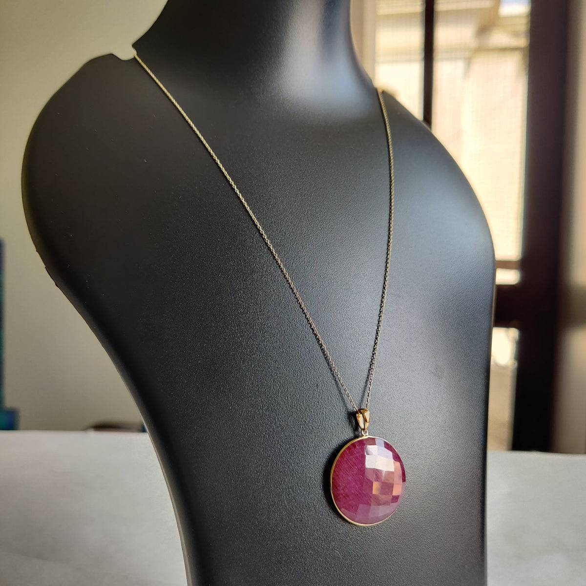 Natural Ruby Pendant, 14K Solid Yellow Gold Bezel Pendant, July Birthstone