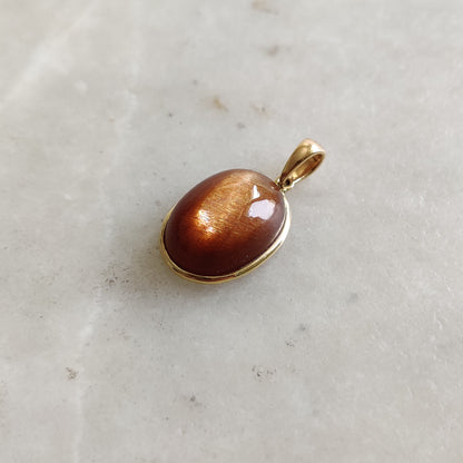 Natural Sunstone Pendant, 14K Solid Gold Sunstone Pendant, Yellow Gold Necklace Pendant, July August Birthstone, Feldspar Crystal Pendant