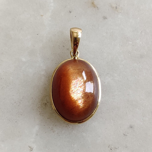 Natural Sunstone Pendant, 14K Solid Gold Sunstone Pendant, Yellow Gold Necklace Pendant, July August Birthstone, Feldspar Crystal Pendant