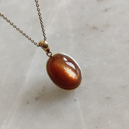 Natural Sunstone Pendant, 14K Solid Gold Sunstone Pendant, Yellow Gold Necklace Pendant, July August Birthstone, Feldspar Crystal Pendant