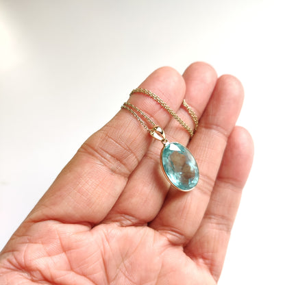 Natural Aquamarine Pendant, 14K Solid Gold Aquamarine Pendant, Solid Gold Pendant Necklace, March Birthstone, Bezel Pendant, Christmas Gift