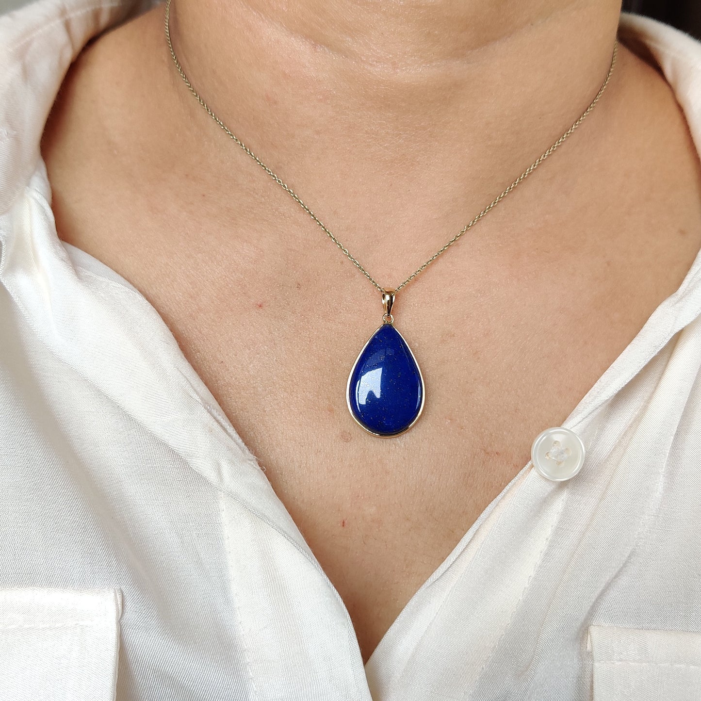 Natural Lapis Lazuli Pendant, 14K Solid Yellow Gold Lapis Lazuli Pendant, Bezel Pendant, September Birthstone Pendant, Christmas Present