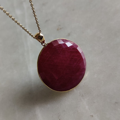 Natural Ruby Pendant, 14K Solid Yellow Gold Ruby Pendant, July Birthstone Pendant, Bezel Pendant, Ruby Jewelry, Christmas Present