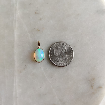 Natural Ethiopian Opal Pendant, 14K Solid Gold Opal Pendant, Solid Gold Pendant, October Birthstone, Christmas Gift, Opal Bezel Pendant