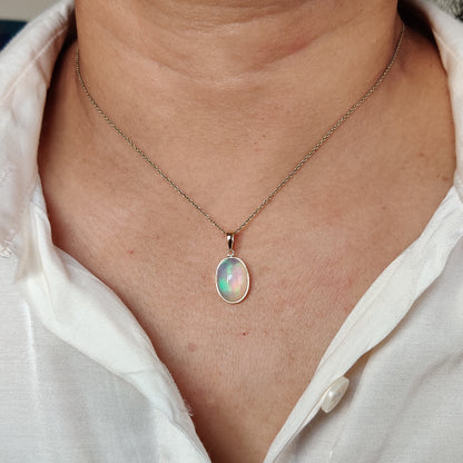 Natural Ethiopian Opal Pendant, 14K Solid Gold Opal Pendant, Solid Gold Pendant, October Birthstone, Christmas Gift, Opal Bezel Pendant