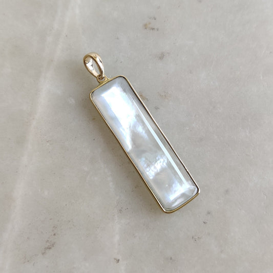 Natural Mother of Pearl & Crystal Pendant, Natural Pearl Bezel Necklace, 14K Solid Yellow Gold Pendant, June Birthstone, Christmas Gift