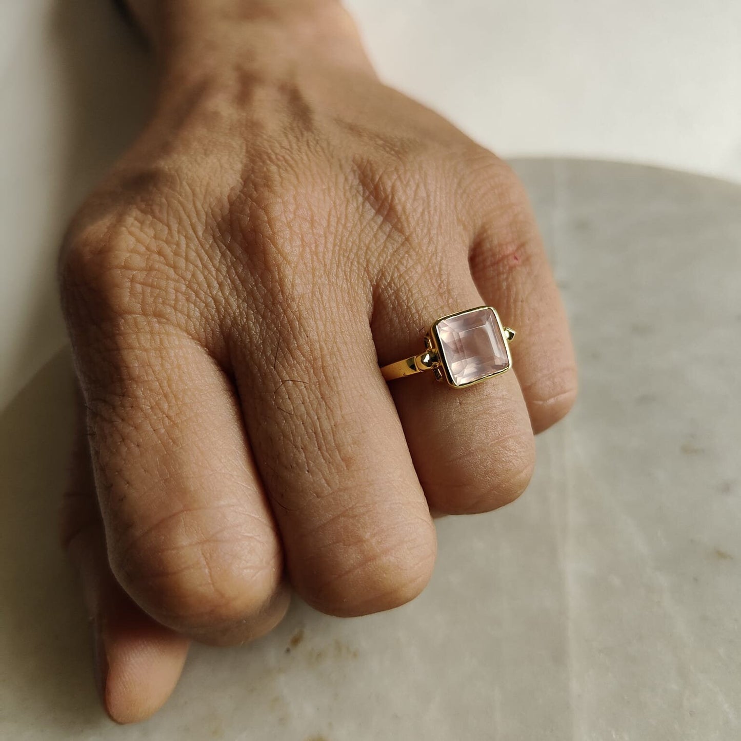 Natural Rose Quartz Ring, 14K Solid Yellow Gold Ring, Rose Quartz Ring, Rose Quartz Jewelry, January Birthstone, Christmas Present