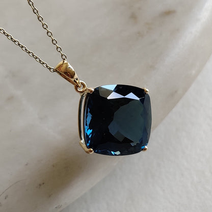 Natural London Blue Topaz Pendant, 14K Solid Gold Blue Topaz Pendant, Solid Gold Pendant Necklace, December Birthstone, Christmas Present