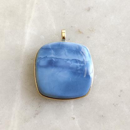 Natural Blue Opal Pendant, 14K Solid Yellow Gold Blue Opal Pendant, Bezel Pendant, October Birthstone, Blue Opal Jewelry, Christmas Present