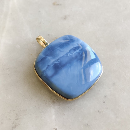 Natural Blue Opal Pendant, 14K Solid Yellow Gold Blue Opal Pendant, Bezel Pendant, October Birthstone, Blue Opal Jewelry, Christmas Present