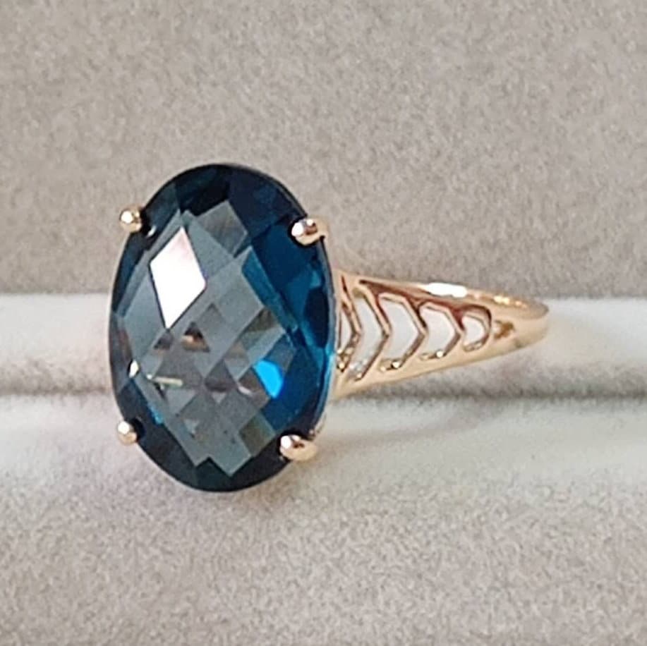 14K Yellow Solid Gold London Blue Topaz Ring, Natural London Blue Topaz Ring, December Birthstone Ring, Blue Topaz Jewelry, Prong Rings