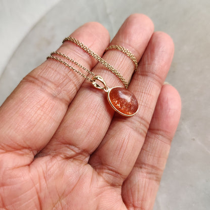 Natural Sunstone Pendant, 14K Solid Gold Sunstone Pendant, Yellow Gold Necklace Pendant, July August Birthstone, Feldspar Crystal Pendant