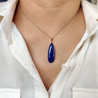 Natural Lapis Lazuli Pendant, 14K Yellow Gold Lapis Lazuli Pendant, Solid Gold Lapis Bezel Pendant, September Birthstone, Christmas Gift