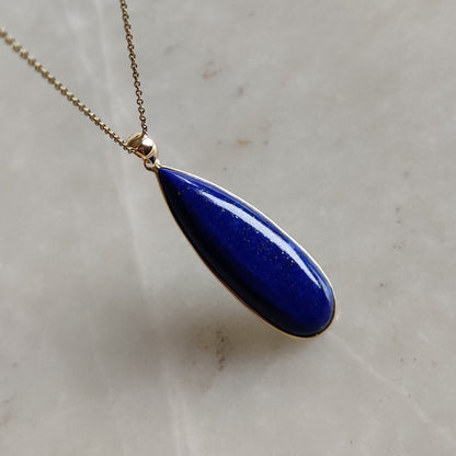 Natural Lapis Lazuli Pendant, 14K Yellow Gold Lapis Lazuli Pendant, Solid Gold Lapis Bezel Pendant, September Birthstone, Christmas Gift