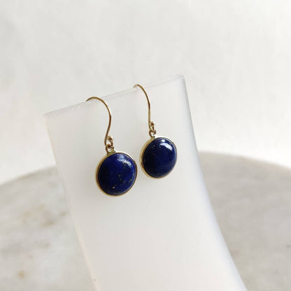 Natural Lapis Lazuli Earrings, 14K Solid Yellow Gold Earrings, Bezel Set Earrings, September Birthstone Drop Earrings, Christmas Present