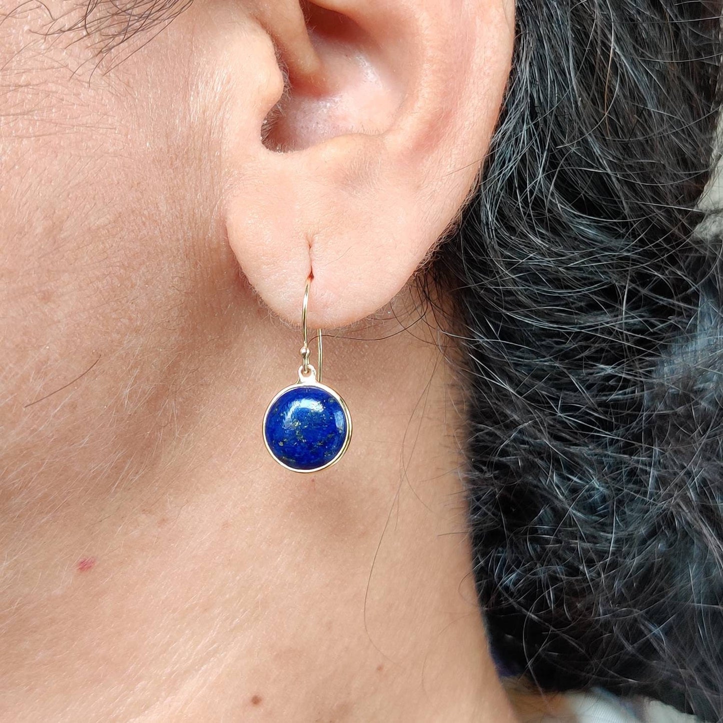 Natural Lapis Lazuli Earrings, 14K Solid Yellow Gold Earrings, Bezel Set Earrings, September Birthstone Drop Earrings, Christmas Present