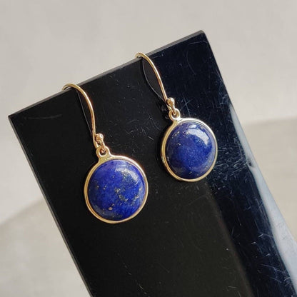 Natural Lapis Lazuli Earrings, 14K Solid Yellow Gold Earrings, Bezel Set Earrings, September Birthstone Drop Earrings, Christmas Present