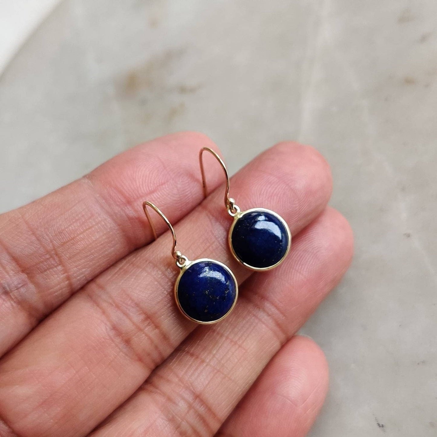 Natural Lapis Lazuli Earrings, 14K Solid Yellow Gold Earrings, Bezel Set Earrings, September Birthstone Drop Earrings, Christmas Present