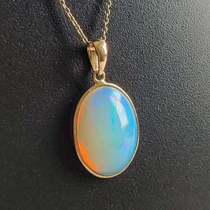 Natural Ethiopian Opal Pendant, 14K Solid Yellow Gold Opal Pendant, Opal Jewelry, October Birthstone, Christmas Gift, Opal Bezel Pendant