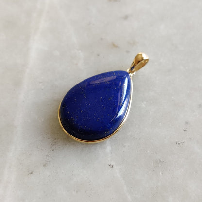 Natural Lapis Lazuli Pendant, 14K Solid Yellow Gold Lapis Lazuli Pendant, Bezel Pendant, September Birthstone Pendant, Christmas Present