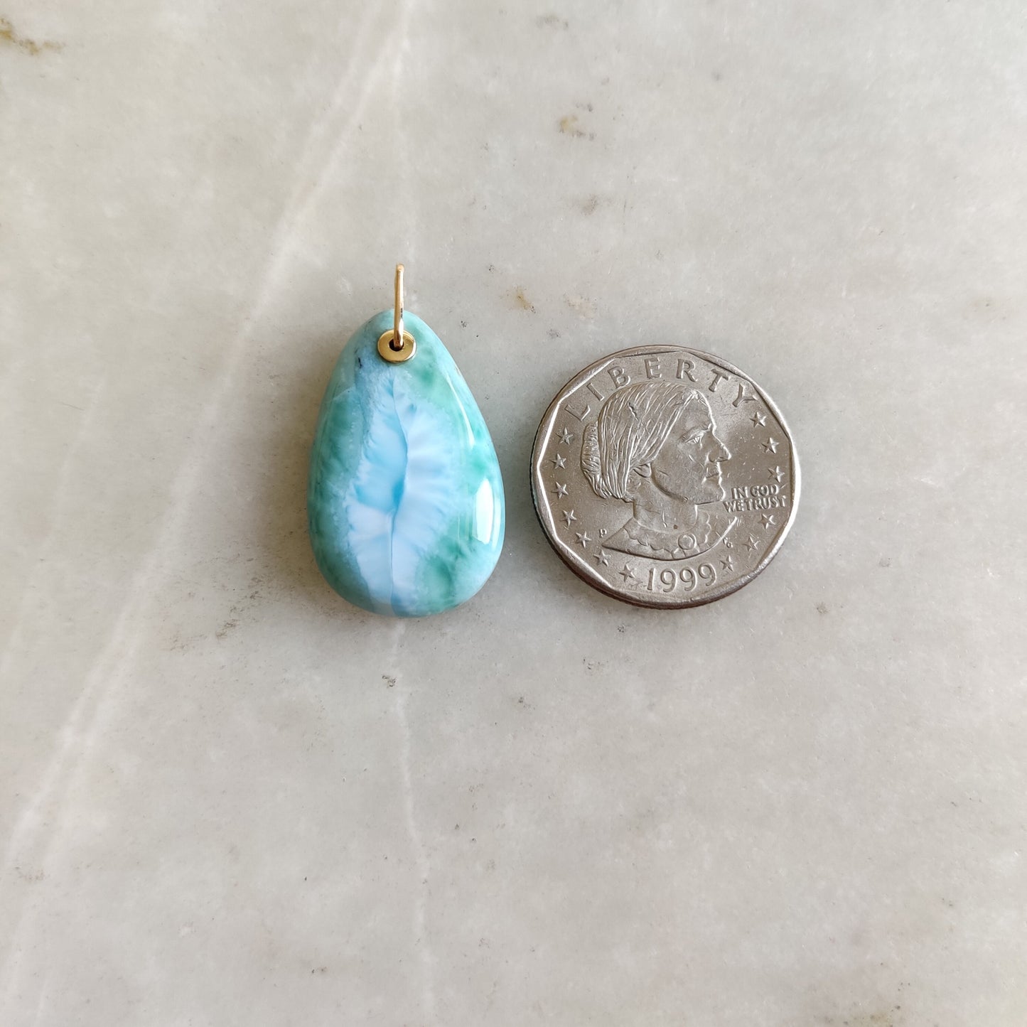 Natural Larimar Pendant, 14K Solid Yellow Gold Larimar Pendant, February March Birthstone Pendant, Larimar Jewelry, Christmas Present