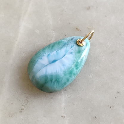 Natural Larimar Pendant, 14K Solid Yellow Gold Larimar Pendant, February March Birthstone Pendant, Larimar Jewelry, Christmas Present