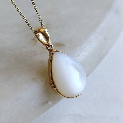 Natural White Moonstone Pendant, 14K Solid Yellow Gold White Moonstone Pendant, June Birthstone, Anniversary Gift, White Moonstone Jewelry