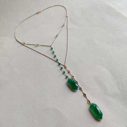 Natural Green Onyx Peridot 14K Gold Necklace, Natural Green Onyx Peridot Solid 14K Yellow Gold, August May Birthstone, Christmas Present