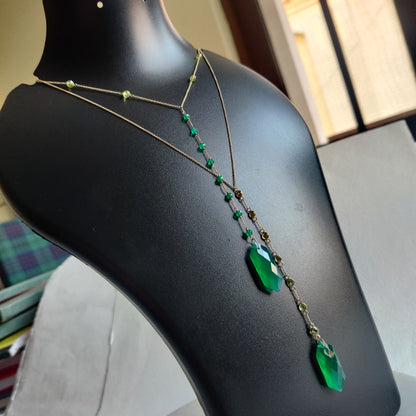 Natural Green Onyx Peridot 14K Gold Necklace, Natural Green Onyx Peridot Solid 14K Yellow Gold, August May Birthstone, Christmas Present