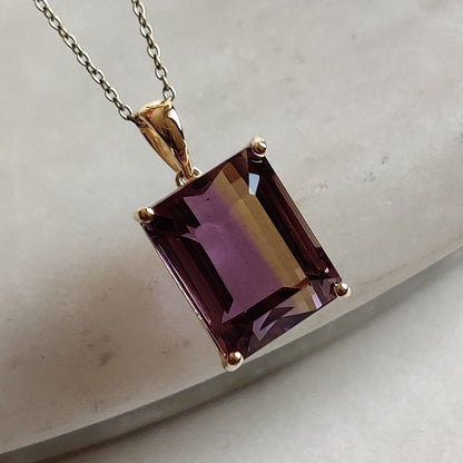 Natural Ametrine Pendant, Purple Amethyst & Citrine Pendant Necklace, 14K Solid Gold Ametrine Pendant, Christmas Gift, Feb Nov Birthstone