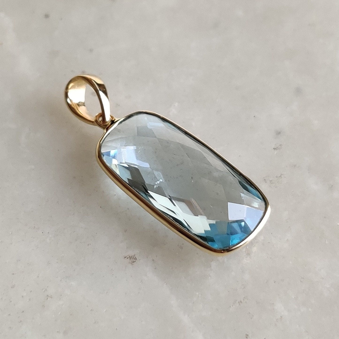 Natural Sky Blue Topaz Pendant, 14K Solid Gold Sky Blue Topaz Pendant, Solid Gold Bezel Pendant, December Birthstone, Christmas Present