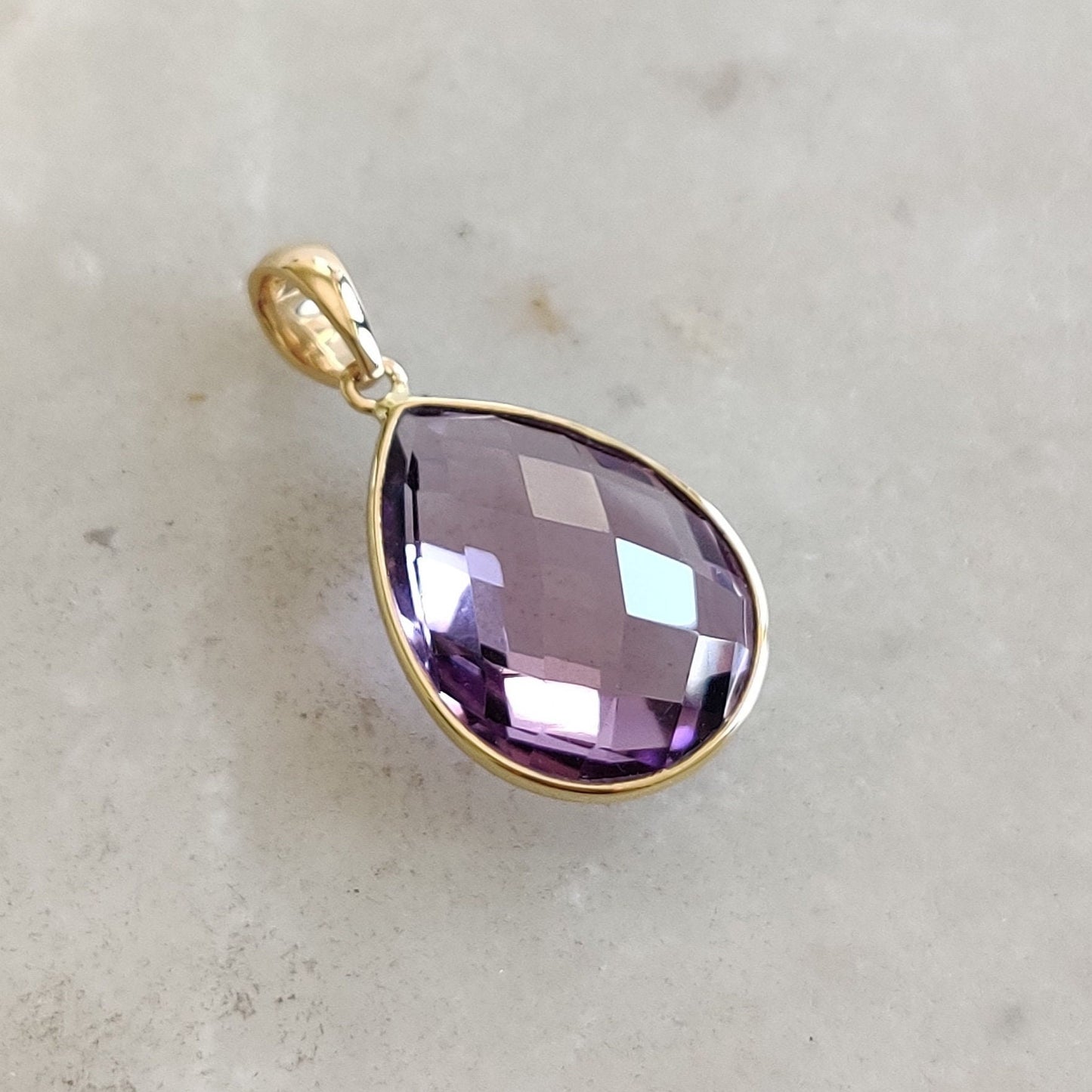 Natural Pink Amethyst Pendant, 14K Solid Yellow Gold Amethyst Pendant, Amethyst Jewelry, February Birthstone Present, Christmas Present