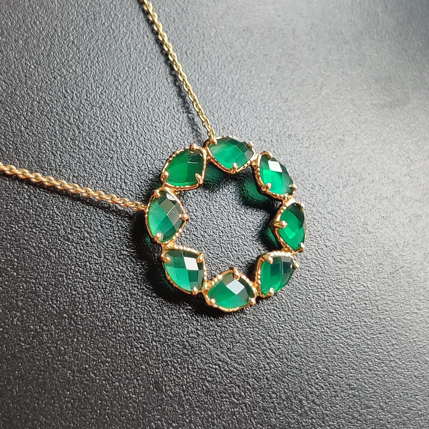 14K Gold Green Onyx Pendant, Natural Green Onyx Pendent Necklace, 14K Solid Yellow Gold Pendant Necklace, May Birthstone, Christmas Gift