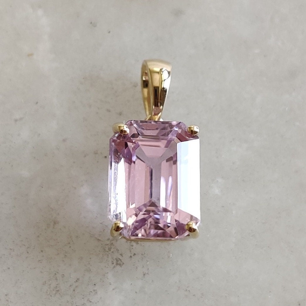 Natural Kunzite Pendant, 14K Solid Yellow Gold Kunzite Prong Pendant, October Birthstone Pendant, AAA Kunzite Pendant, Kunzite Jewelry