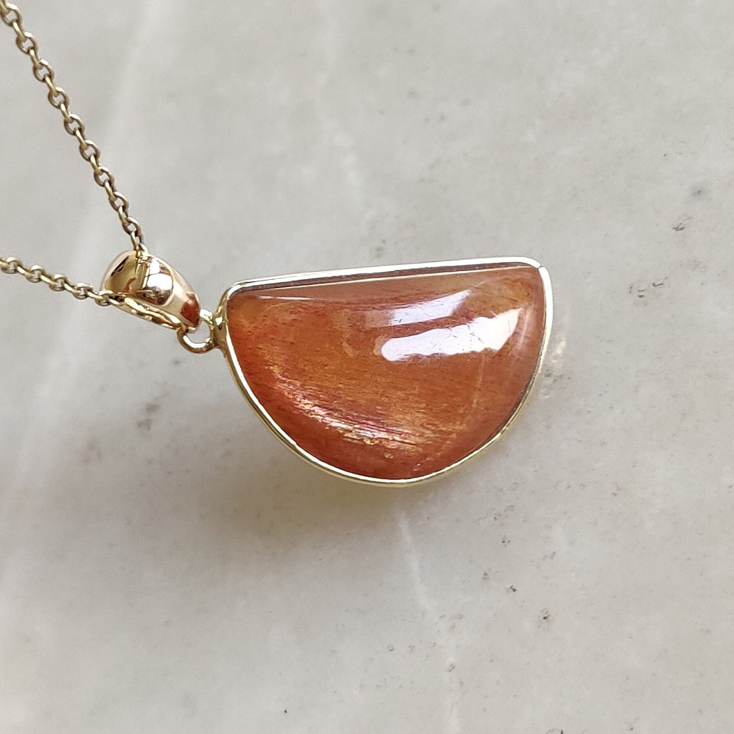 Natural Sunstone Pendant, 14K Solid Yellow Gold Sunstone Pendant, July & August Birthstone, Feldspar Crystal Pendant, Christmas Present