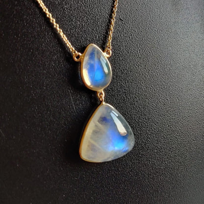 Natural Rainbow Moonstone  Pendent, 14K Solid Gold Pendent Necklace, Rainbow Moonstone Jewelry,June Birthstone, Blue Moonstone Necklace