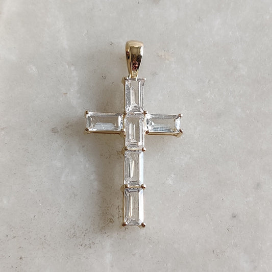 Natural White Topaz Pendant, 14K Solid Yellow Gold Pendant, Holy Cross White Topaz Pendant, April Birthstone Pendant, Christmas Gift