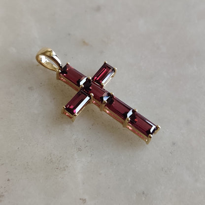 Natural Rhodolite Garnet Pendant, 14K Solid Yellow Gold Pendant, Holy Cross Garnet Pendant, January Birthstone Pendant, Christmas Present