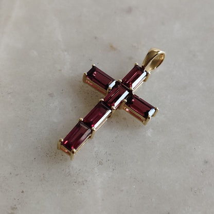 Natural Rhodolite Garnet Pendant, 14K Solid Yellow Gold Pendant, Holy Cross Garnet Pendant, January Birthstone Pendant, Christmas Present