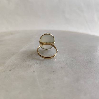 Natural White Moonstone Ring, 14K Solid Yellow Gold Ring, White Moonstone Jewelry, June Birthstone Ring, Christmas Gift, Bezel Ring