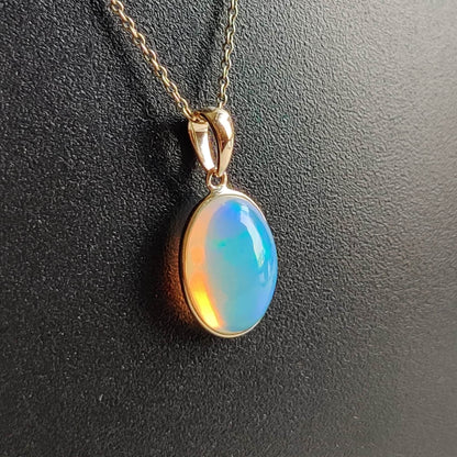 Natural Ethiopian Opal Pendant, 14K Solid Gold Opal Pendant, Solid Gold Pendant, October Birthstone, Christmas Gift, Opal Bezel Pendant