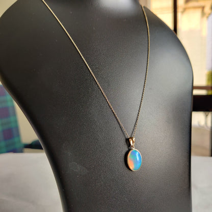 Natural Ethiopian Opal Pendant, 14K Solid Gold Opal Pendant, Solid Gold Pendant, October Birthstone, Christmas Gift, Opal Bezel Pendant