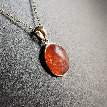 Natural Sunstone Pendant, 14K Solid Gold Sunstone Pendant, Yellow Gold Necklace Pendant, July August Birthstone, Feldspar Crystal Pendant