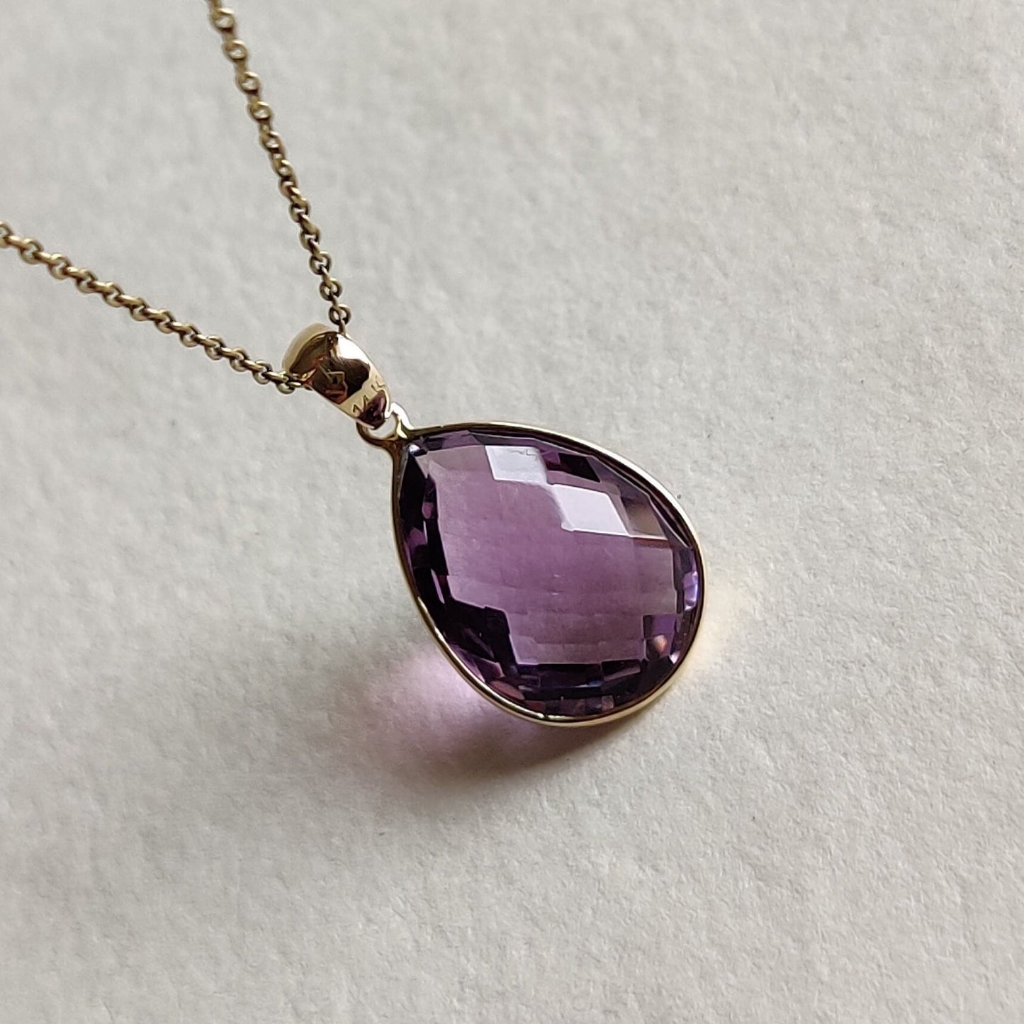 Natural Purple Amethyst Pendant, 14K Solid Gold Purple Amethyst Pendant, Gold Bezel Pendant, February Birthstone Pendant, Christmas Gift