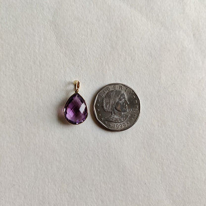 Natural Purple Amethyst Pendant, 14K Solid Gold Purple Amethyst Pendant, Gold Bezel Pendant, February Birthstone Pendant, Christmas Gift