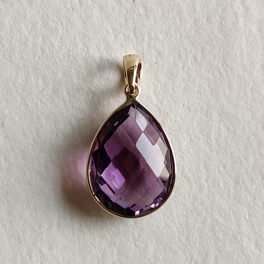 Natural Purple Amethyst Pendant, 14K Solid Gold Purple Amethyst Pendant, Gold Bezel Pendant, February Birthstone Pendant, Christmas Gift