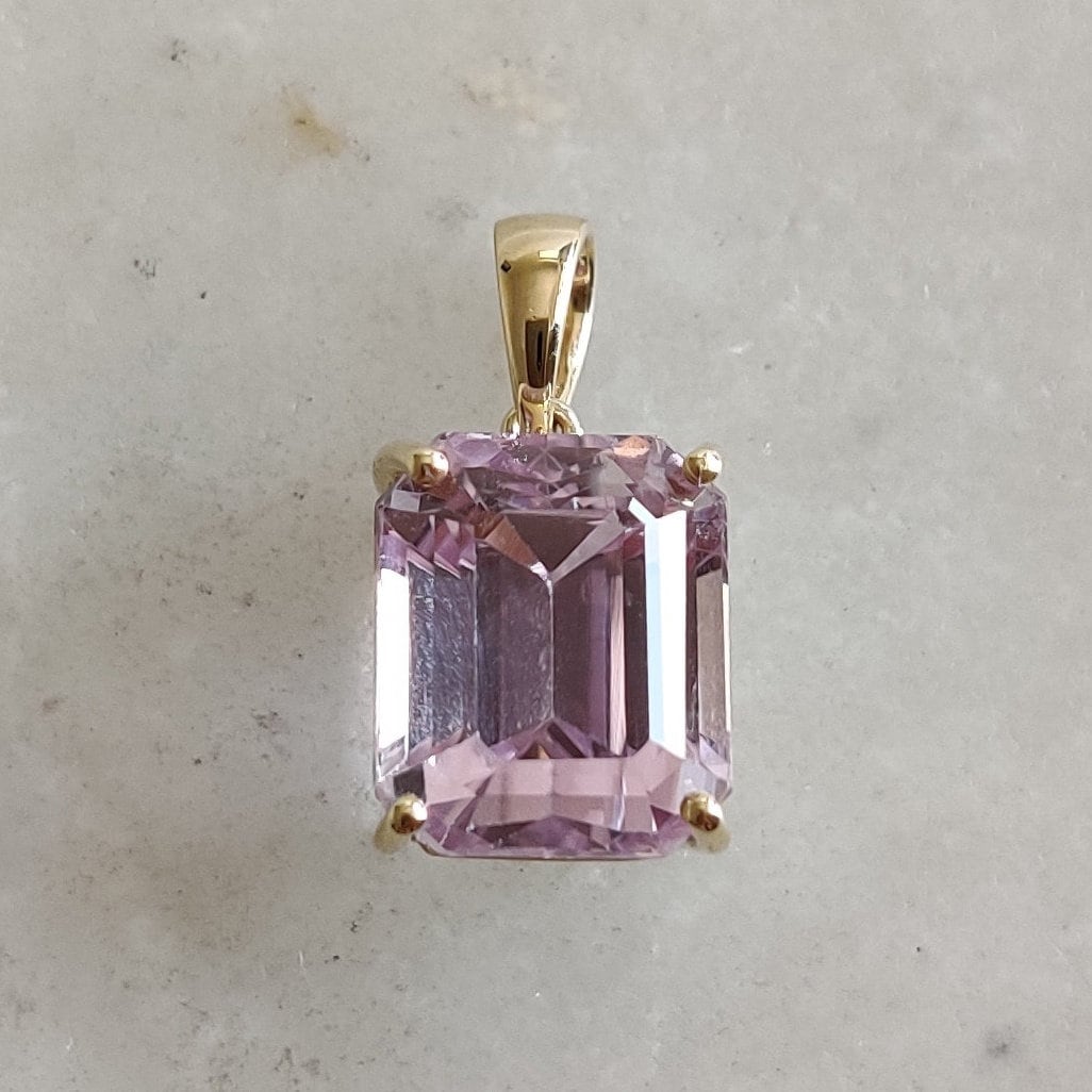 Natural Kunzite Pendant, 14K Solid Yellow Gold Kunzite Prong Pendant, October Birthstone Pendant, AAA Kunzite Pendant, Kunzite Jewelry