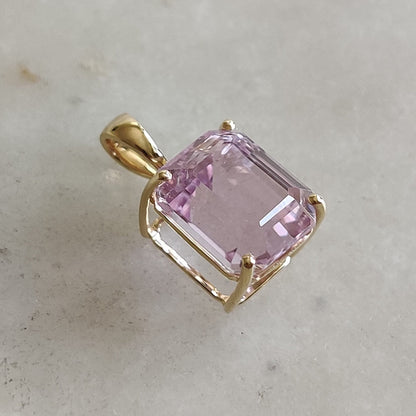 Natural Kunzite Pendant, 14K Solid Yellow Gold Kunzite Prong Pendant, October Birthstone Pendant, AAA Kunzite Pendant, Kunzite Jewelry